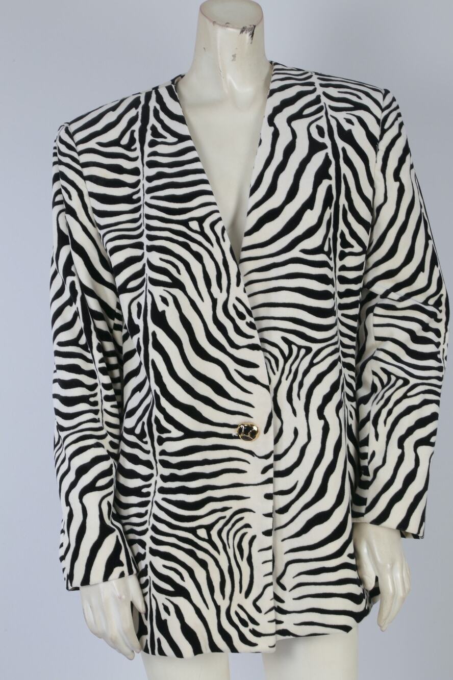 DONCASTER Zebra Print Velour 100% Cotton Statement Blazer Jacket Size 10